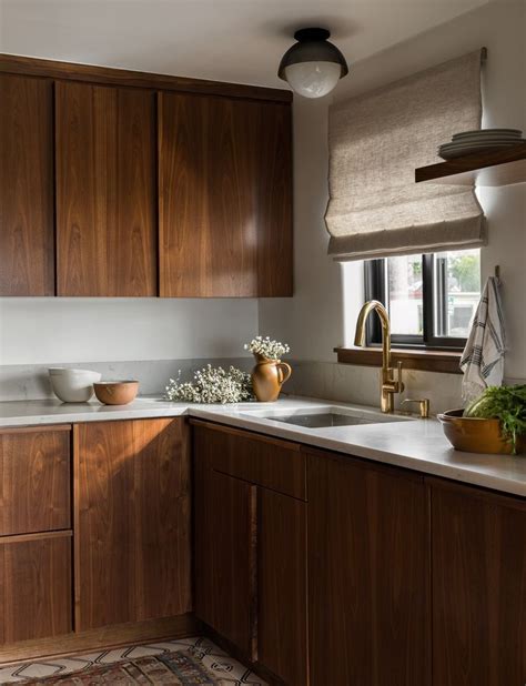 Dark Walnut Cabinets Give This Kitchen A Great Mid Century Feel We
