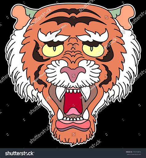Tiger Face Sticker Vectortiger Head Traditional Stock Vector Royalty