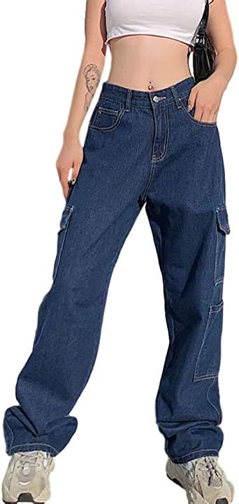 Miwaimao Bolsillo Blanco Mujeres Jeans Streetwear Alta Cintura Jeans