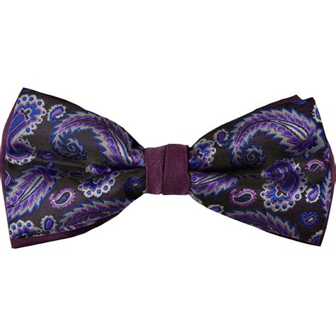 Classico Italiano Violet Purple Silver Grey Paisley Double Bow Tie 100