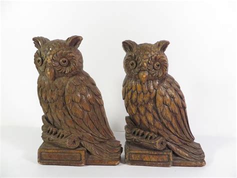Vintage Syroco Wood Owl Bookends Composite Wood Owl Bookends Etsy