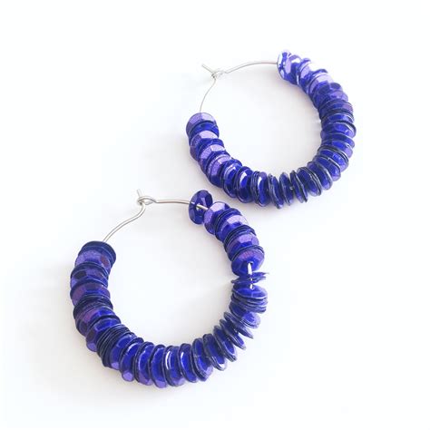 Collection Hula La Silver Hoop Earrings With Violet Hexagon Etsy India