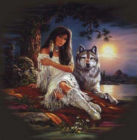 Indian Girl With Wolf Native American Wolf Native American Pictures