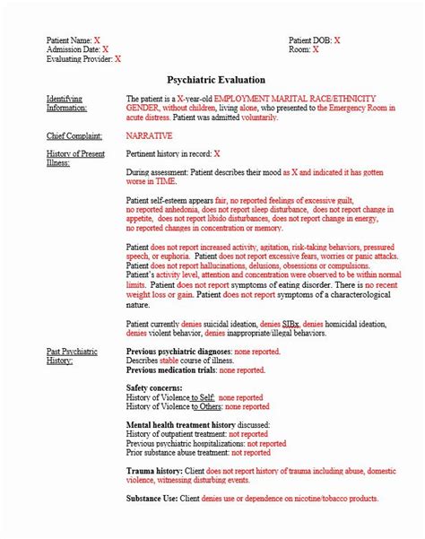 Psychiatric Evaluation Form Template Free Design Template For Your Work