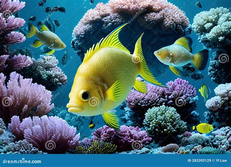 Underwater Scene With Coral Reef And Exotic Fishes Stock Illustration