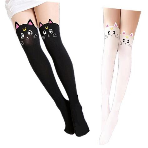 Anime Sailor Moon Cosplay Costume Women Luna Cat Socks Pantyhose Silk Tights Leggings