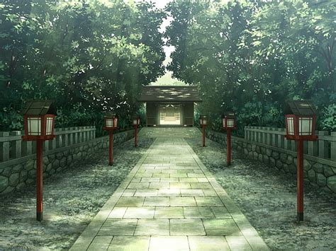 Hd Wallpaper Temple Landscape Trees Shrine Anime Wallpaper Flare