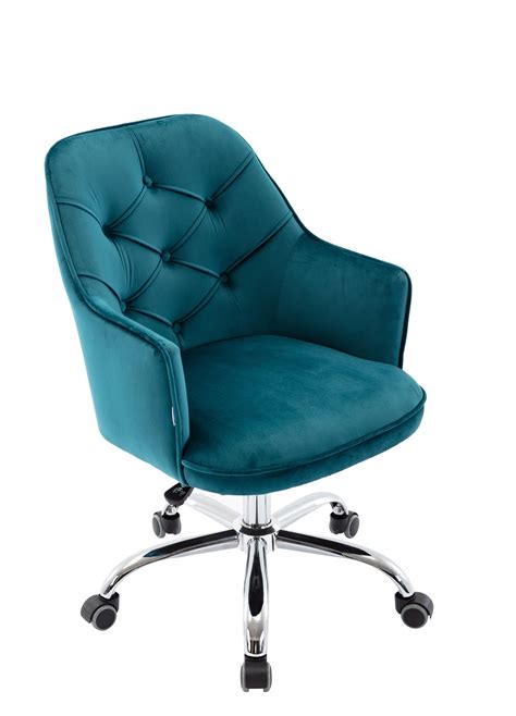 Mid Back Desk Task Office Chair Modern Velvet Leisure Chair Lake Blue
