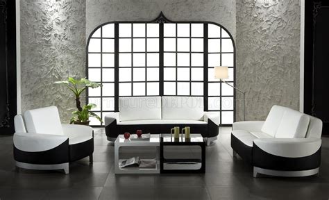 White And Black Leather 3 Piece Modern Living Room Set 0893