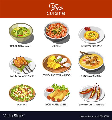 Thai Cuisine Food And Traditional Dishes Vector Image