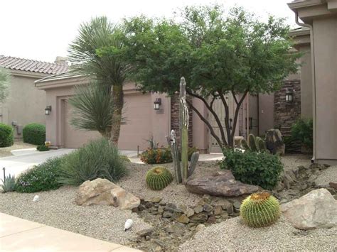 Arizona Desert Front Yard Xeriscaping Idea With A Fake Dry Stream Bed