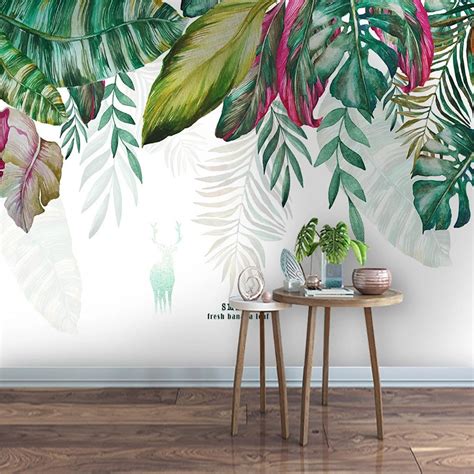 Custom Wall Mural Hand Painted Tropical Plant Banana Leaf Photo