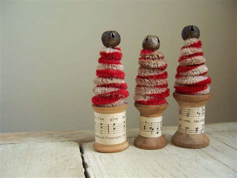 Candy Cane Christmas Trees With Vintage Thread Spools Set Of Etsy