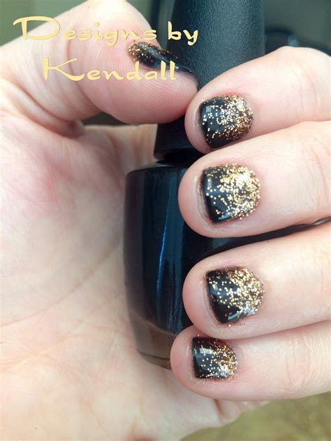 Black Shellac With Gold Glitter Ombré Nail Designs Black Ombre Nails