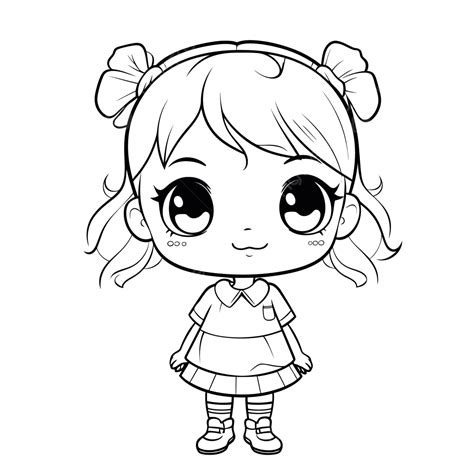 Cute Cartoon Girl Coloring Pages Outline Sketch Drawing Vector Cute