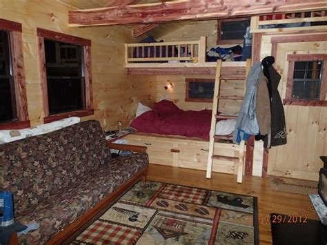 The standard lofted floors are made of ½ plywood. Trophy Amish Cabins 12x24 "cottage". View from front of house looking right. See other pins for ...