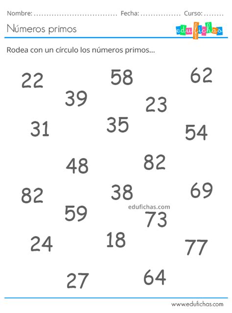 Números Primos Del 1 Al 100 Fichas Para Primaria Con Ejercicios