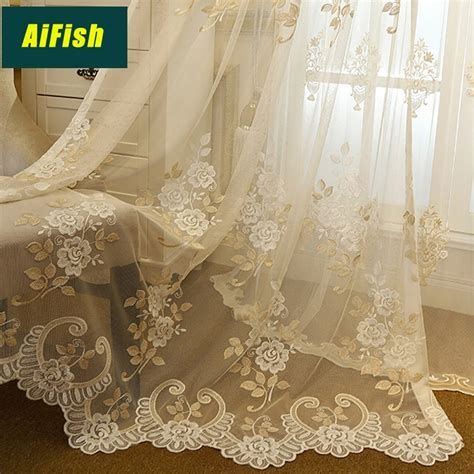 luxury embroidery floral lace tulle curtains for living room bedroom ready made sheer voile