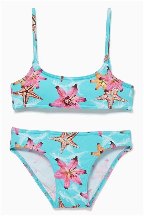 Shop Selini Action Blue Starfish And Floral Print Embellished Bikini For