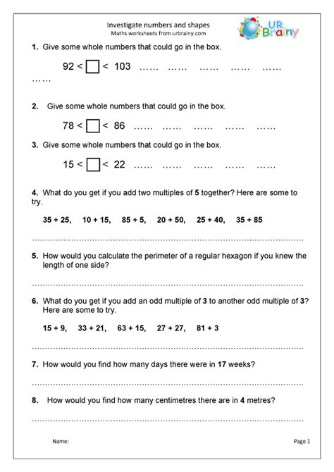 Maths Problem Solving Worksheets Year 7