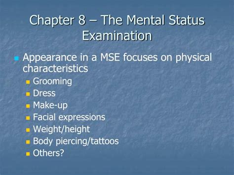 Ppt Chapter 8 The Mental Status Examination Powerpoint Presentation