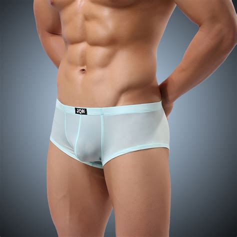 JQK310N Men Sexy Mesh Transparent Boxer Nylon Ice Silk Underwear Shorts