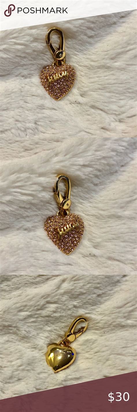 Juicy Couture Pink And Gold Crystal Pave Heart Charm Juicy Couture Pink