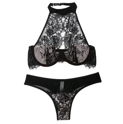 M797 Dy Fashion 2016 Ladies Sexy Black Halter Lace Bralette Lingerie Set Buy Lace Bralette