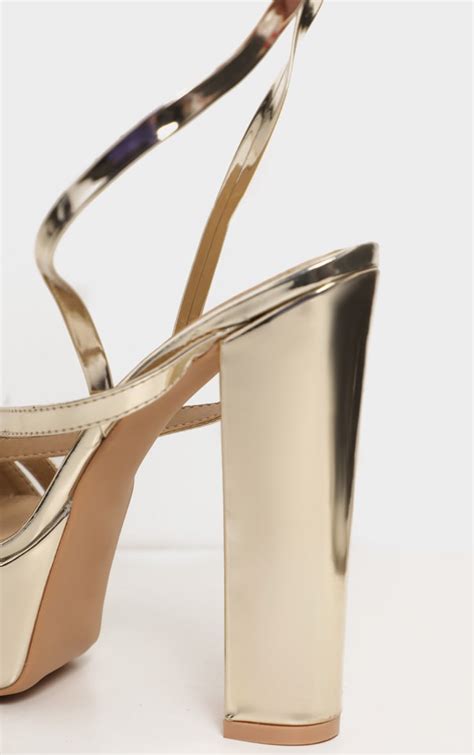 Gold Patent Double Platform Strappy Sandals Prettylittlething
