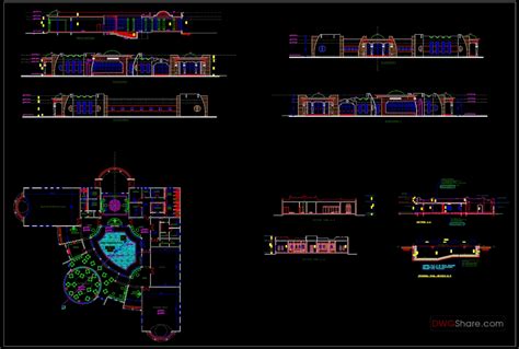Club House Layout Plan Elevations And Section Details AutoCAD File Free