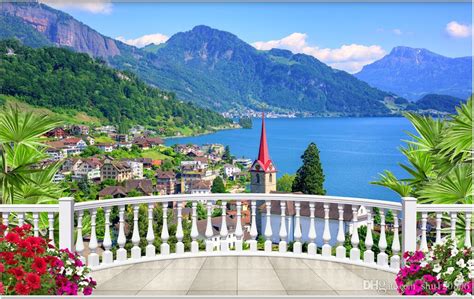 Free Download 3d Wallpaper Custom Photo Balcony European Town Lake