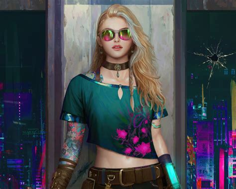 1280x1024 Blonde Girl In City Lights Cyberpunk 1280x1024 Resolution Hd