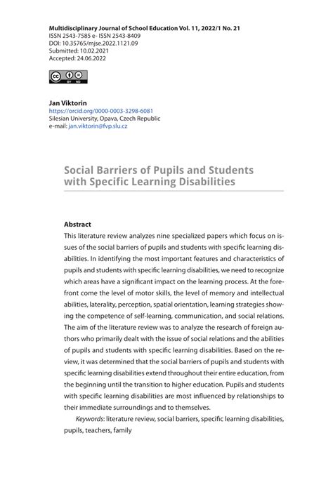 Pdf Social Barriers Of Pupils And Students With Specific Learning