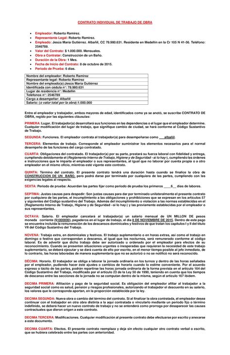 Modelo De Contrato De Obra De Albañileria Noticias Modelo