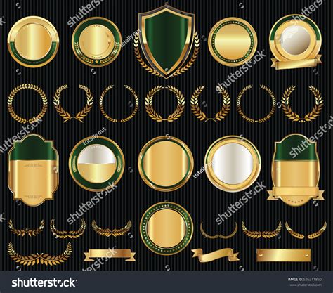 Vector Medieval Golden Shields Laurel Wreaths Stock Vector Royalty