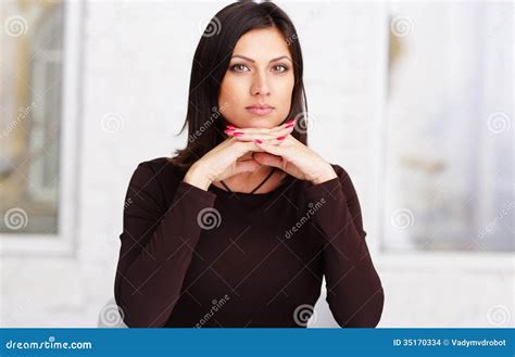 Beautiful Woman Sitting At The Table Stock Photo Image Of Adult