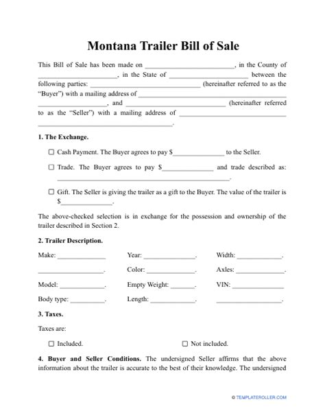 Montana Trailer Bill Of Sale Template Fill Out Sign Online And
