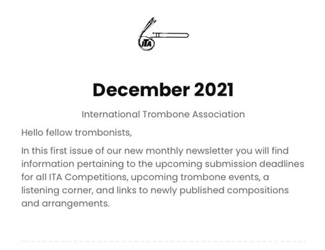 First Issue Of Itas Newsletter Published International Trombone