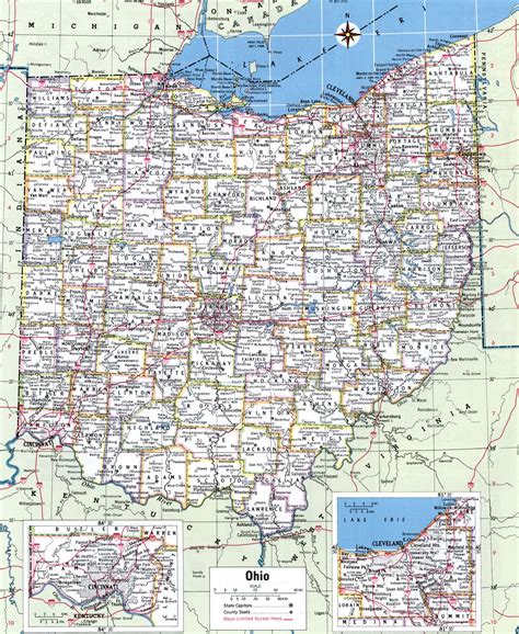 Ohio State Counties Map With Cities Roads Towns Highway County
