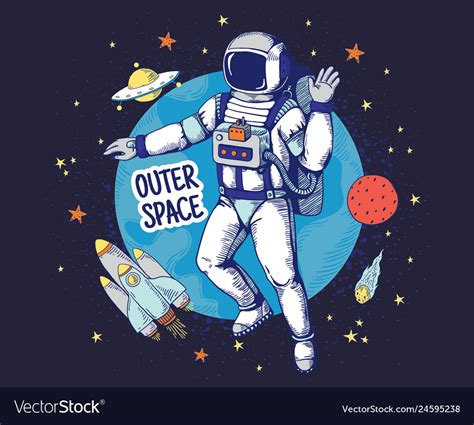 Doodle Astronaut Hand Drawn Space Boys Poster Vector Image