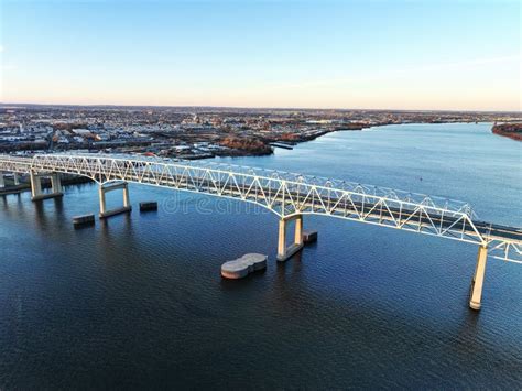 Aerial View Of The Betsy Ross Bridge Over The Delaware River