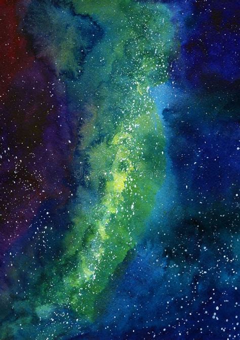 Watercolor Galaxy Nebula Space Image Background With Stars Stock