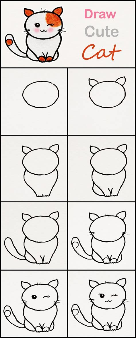 Learn How To Draw A Cute Cat Step By Step ♥ Very Simple Tutorial Cat