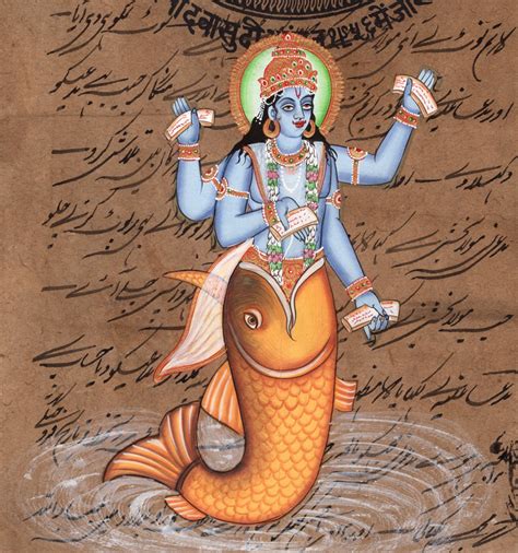 Matsya Art Handmade Vishnu Avatar Hindu God Fish Incarnation Watercolor