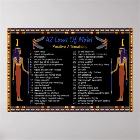 The 42 Laws Of Maat Positive Affirmations Poster Zazzle