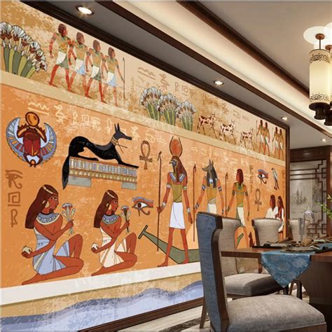 Beibehang Custom Large Mural Green Wallpaper Vintage Ancient Egyptian Pharaoh And God Mural Wall