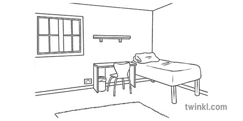 Bedroom Empty Black And White Illustration Twinkl