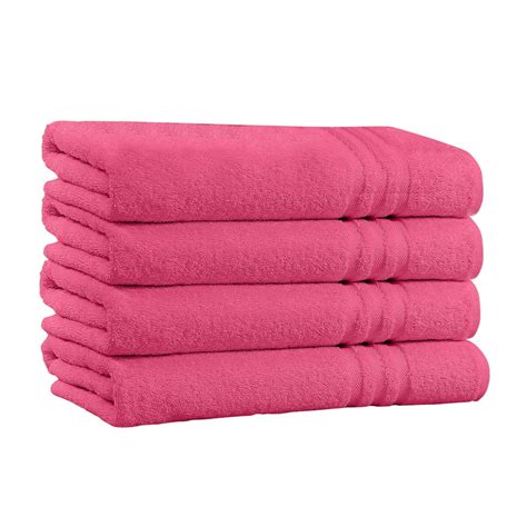 100 Cotton Bath Towels Pack Of 4 Extra Plush And Absorbent Hot Pink Bath Towels 56 X 28