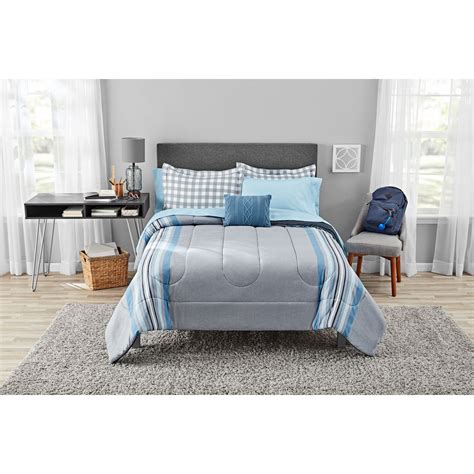 Mainstays Farmhouse Gray Stripe Bed In A Bag Bedding Walmart
