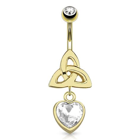 Celtic Knot CZ Heart Dangle 14kt Gold Plated Navel Belly Button Ring